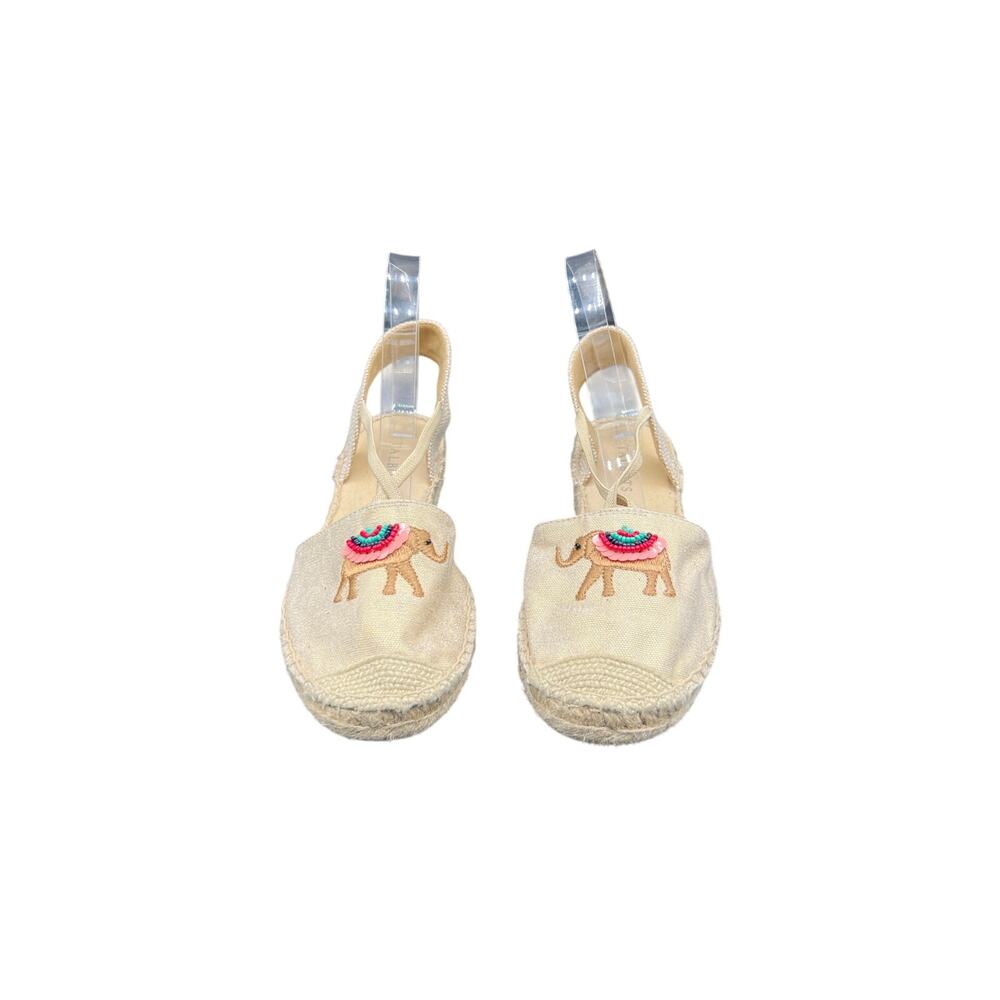 đź§µ Talbots Beige Espadrille Slingback Flats Elephant Embroidered Beaded Boho Y2K - Picture 3 of 7